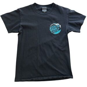 Santa Cruz Black T-Shirt with Blue Wave Logo